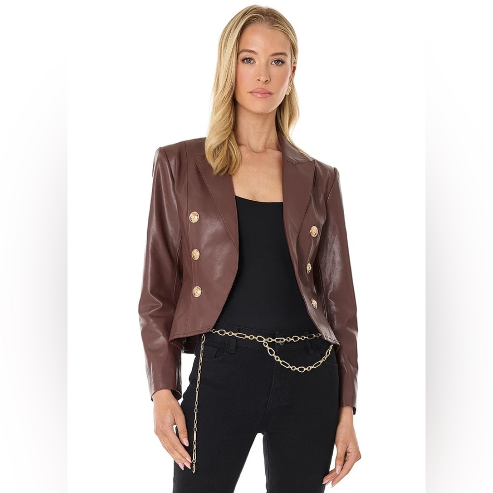 Noli Shop Gabrielle Leather Double Breasted Blazer - Espresso NEW with Tags XS
